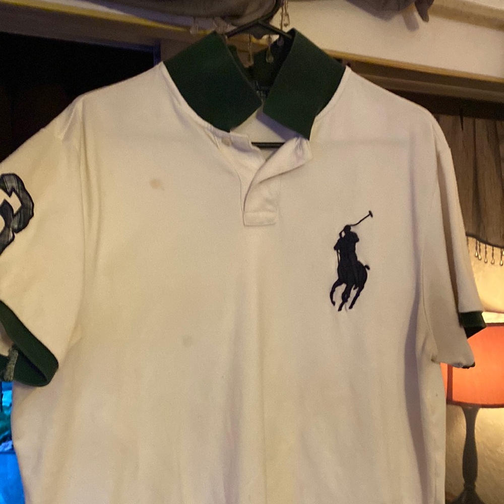 White polo with big horse and number 3